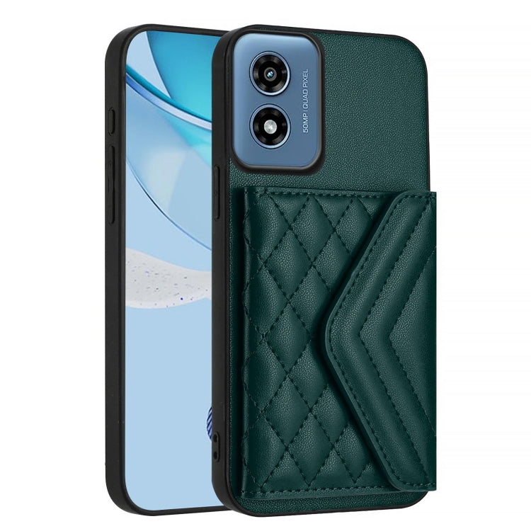 For Motorola Moto G Play 2024 5G Rhombic Texture Card Bag RFID Phone Case with Long Lanyard