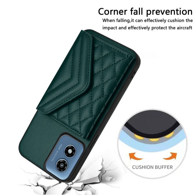For Motorola Moto G Play 2024 5G Rhombic Texture Card Bag RFID Phone Case with Long Lanyard