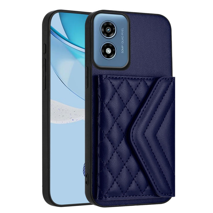 For Motorola Moto G Play 2024 5G Rhombic Texture Card Bag RFID Phone Case with Long Lanyard