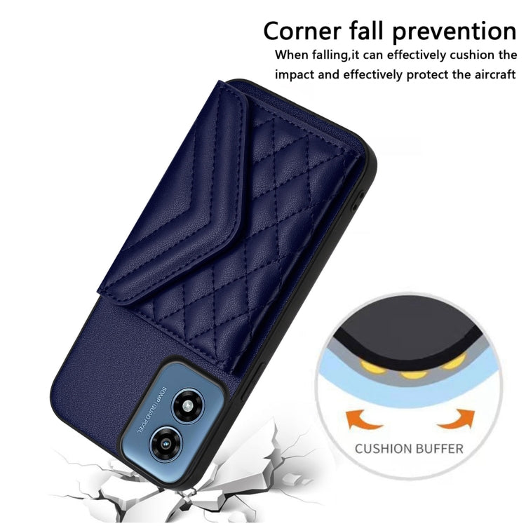 For Motorola Moto G Play 2024 5G Rhombic Texture Card Bag RFID Phone Case with Long Lanyard