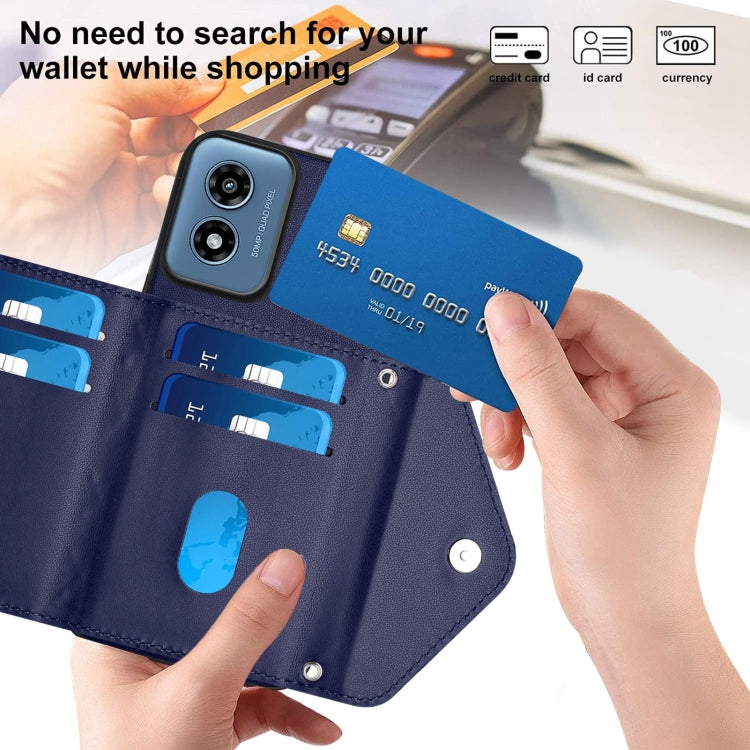 For Motorola Moto G Play 2024 5G Rhombic Texture Card Bag RFID Phone Case with Long Lanyard