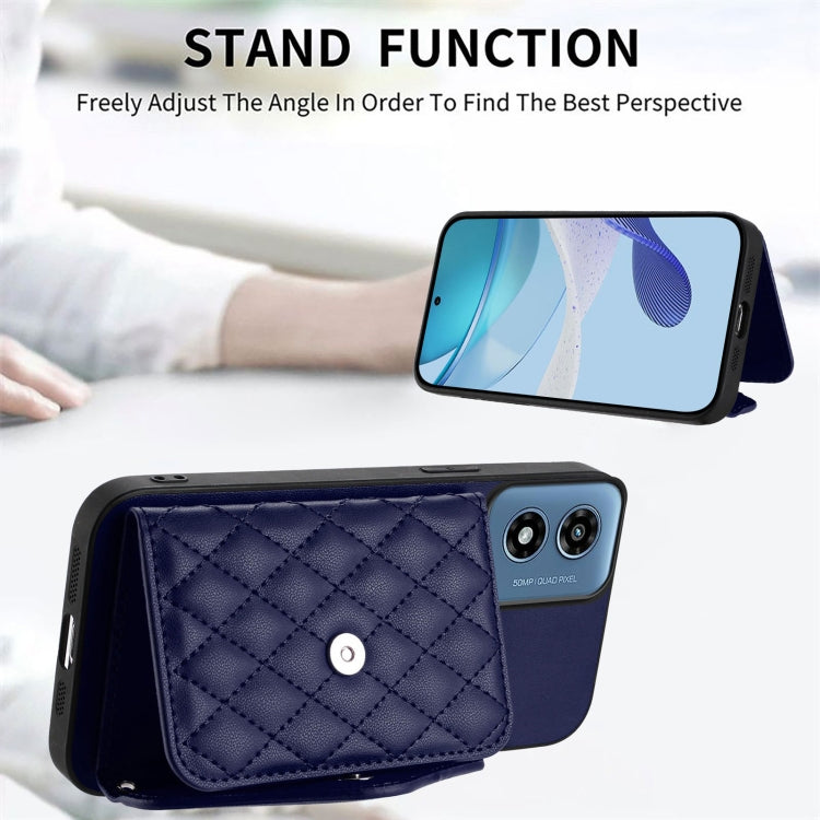 For Motorola Moto G Play 2024 5G Rhombic Texture Card Bag RFID Phone Case with Long Lanyard