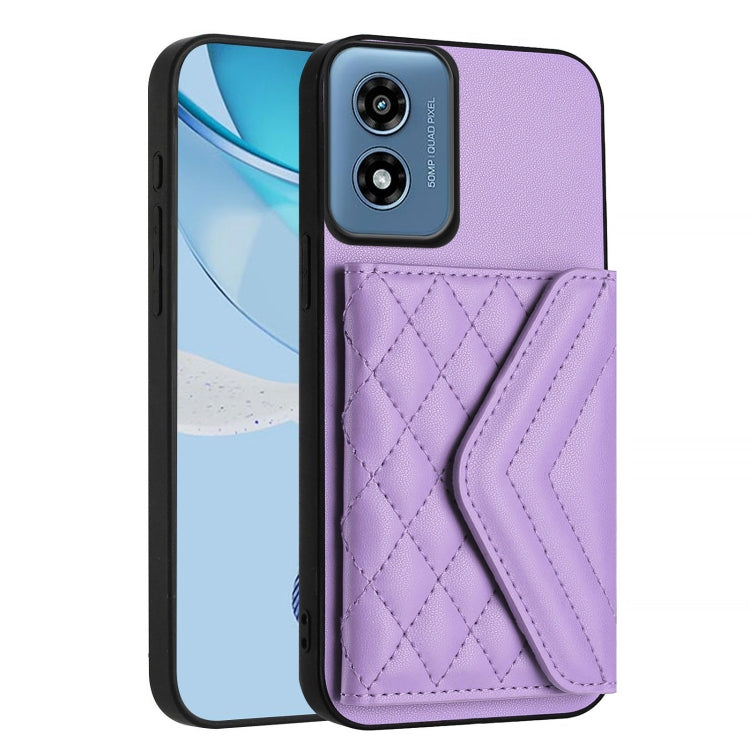 For Motorola Moto G Play 2024 5G Rhombic Texture Card Bag RFID Phone Case with Long Lanyard
