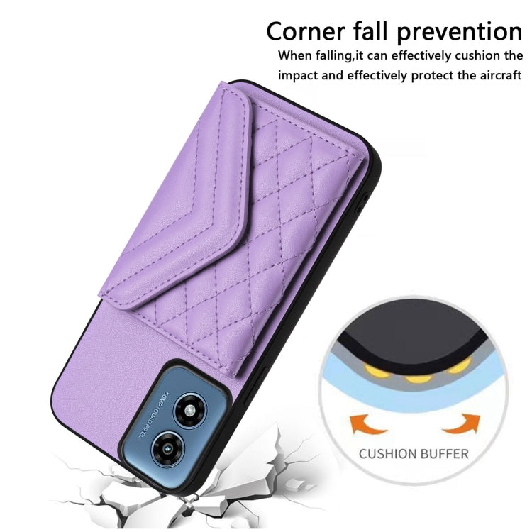 For Motorola Moto G Play 2024 5G Rhombic Texture Card Bag RFID Phone Case with Long Lanyard
