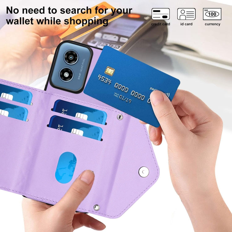 For Motorola Moto G Play 2024 5G Rhombic Texture Card Bag RFID Phone Case with Long Lanyard