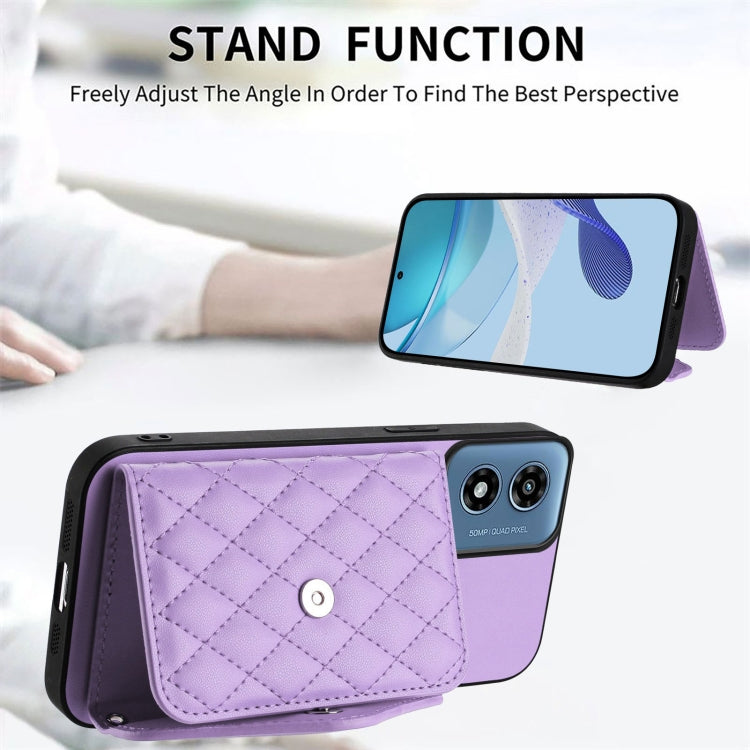 For Motorola Moto G Play 2024 5G Rhombic Texture Card Bag RFID Phone Case with Long Lanyard