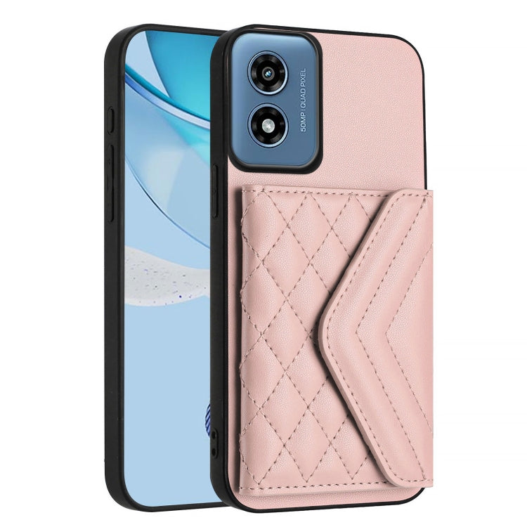 For Motorola Moto G Play 2024 5G Rhombic Texture Card Bag RFID Phone Case with Long Lanyard