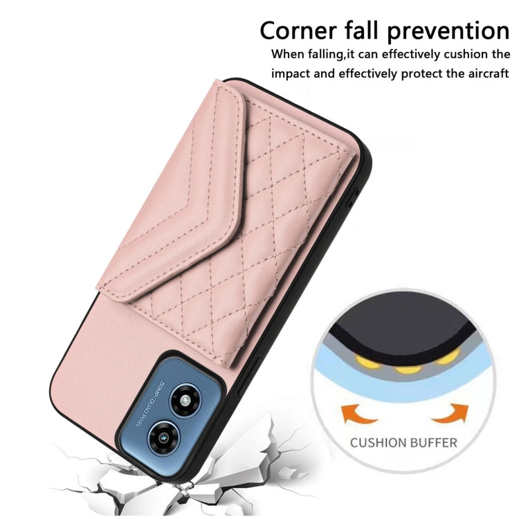 For Motorola Moto G Play 2024 5G Rhombic Texture Card Bag RFID Phone Case with Long Lanyard