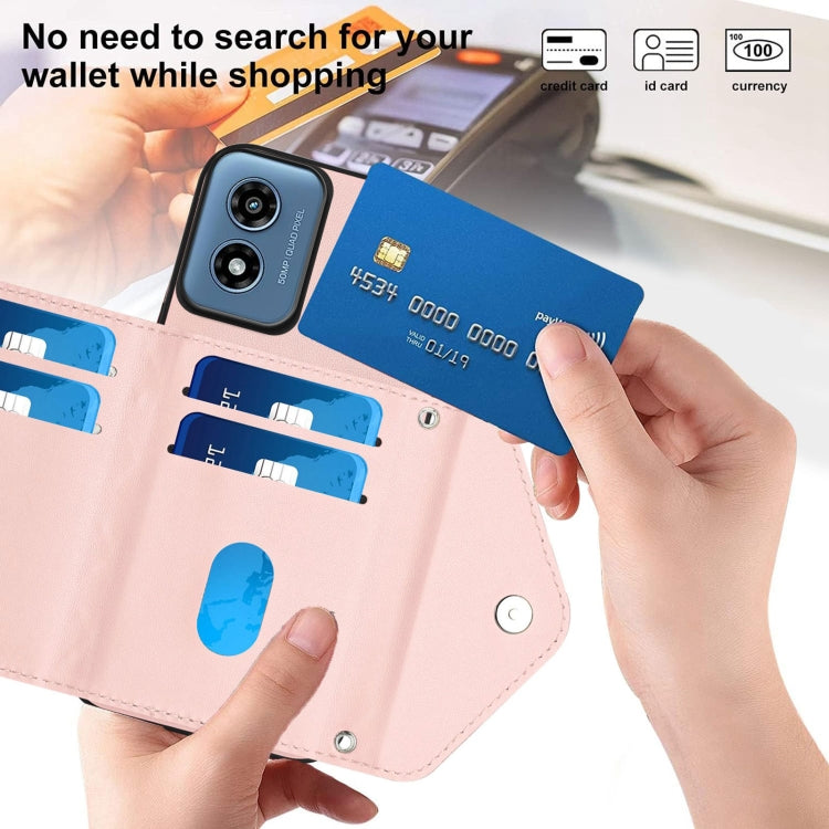 For Motorola Moto G Play 2024 5G Rhombic Texture Card Bag RFID Phone Case with Long Lanyard