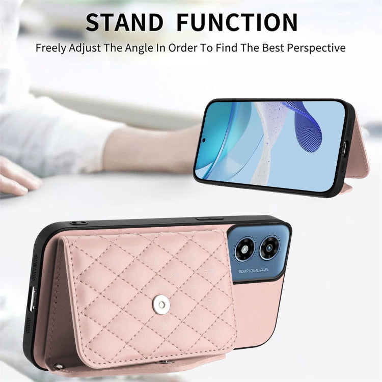 For Motorola Moto G Play 2024 5G Rhombic Texture Card Bag RFID Phone Case with Long Lanyard