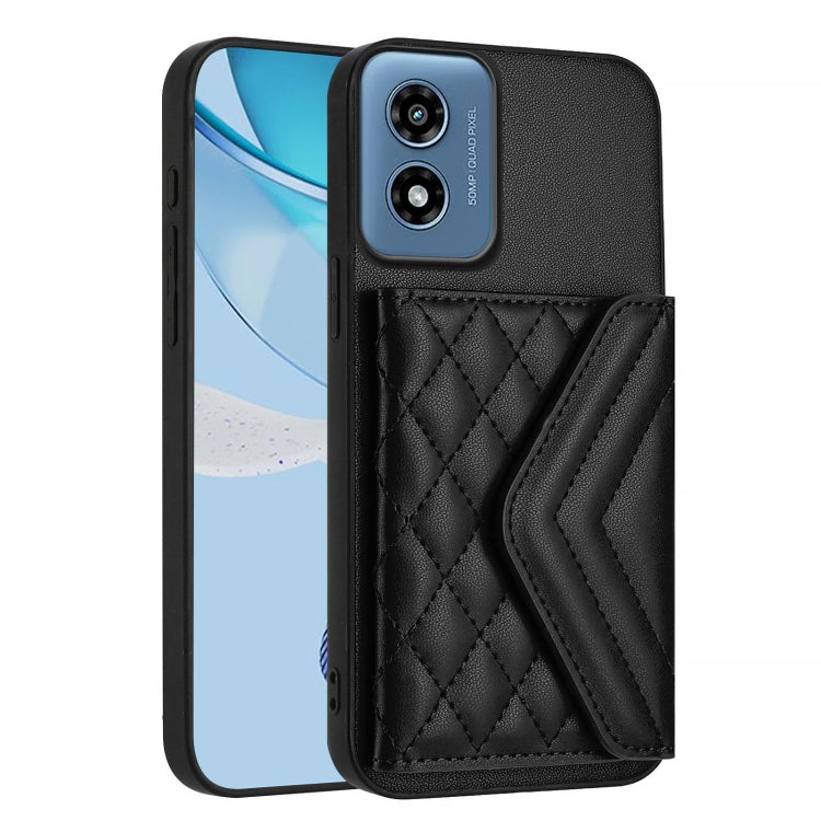 For Motorola Moto G Play 2024 5G Rhombic Texture Card Bag RFID Phone Case with Long Lanyard