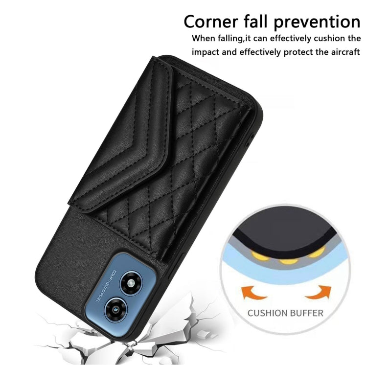 For Motorola Moto G Play 2024 5G Rhombic Texture Card Bag RFID Phone Case with Long Lanyard