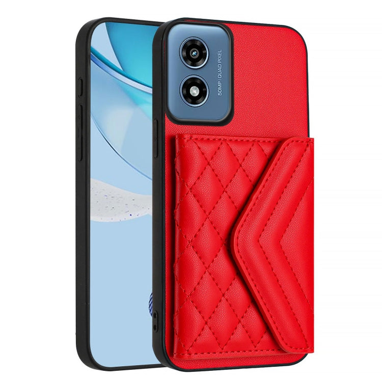 For Motorola Moto G Play 2024 5G Rhombic Texture Card Bag RFID Phone Case with Long Lanyard