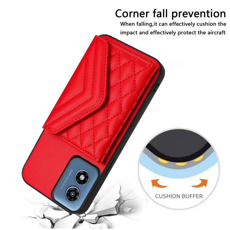 For Motorola Moto G Play 2024 5G Rhombic Texture Card Bag RFID Phone Case with Long Lanyard