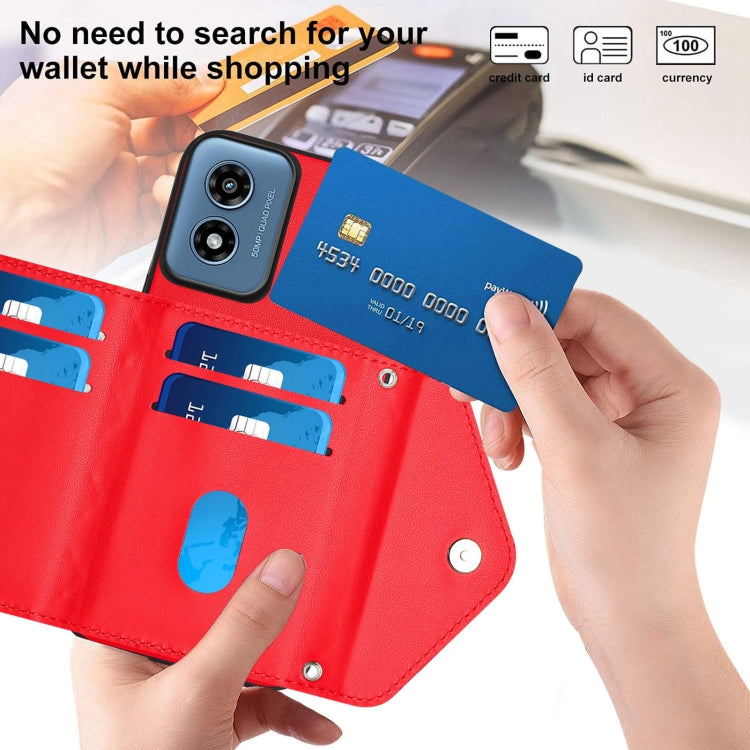 For Motorola Moto G Play 2024 5G Rhombic Texture Card Bag RFID Phone Case with Long Lanyard
