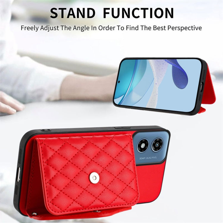 For Motorola Moto G Play 2024 5G Rhombic Texture Card Bag RFID Phone Case with Long Lanyard