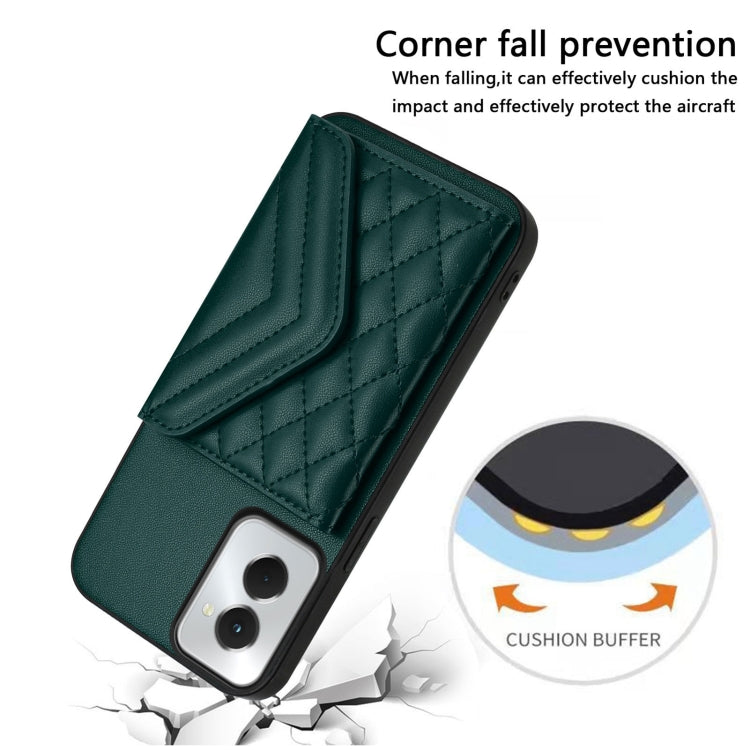 For Motorola Moto G Power 2024 5G Rhombic Texture Card Bag RFID Phone Case with Long Lanyard