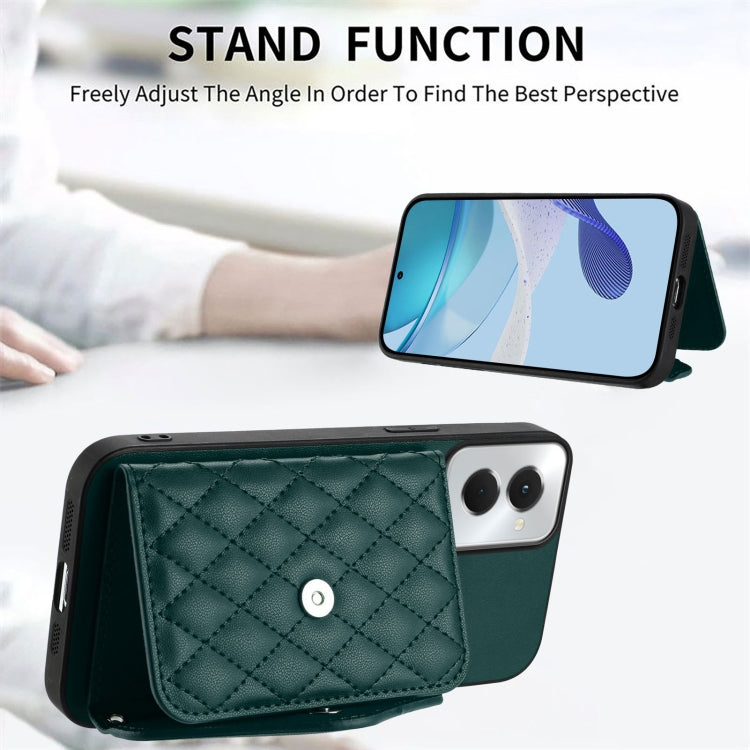 For Motorola Moto G Power 2024 5G Rhombic Texture Card Bag RFID Phone Case with Long Lanyard