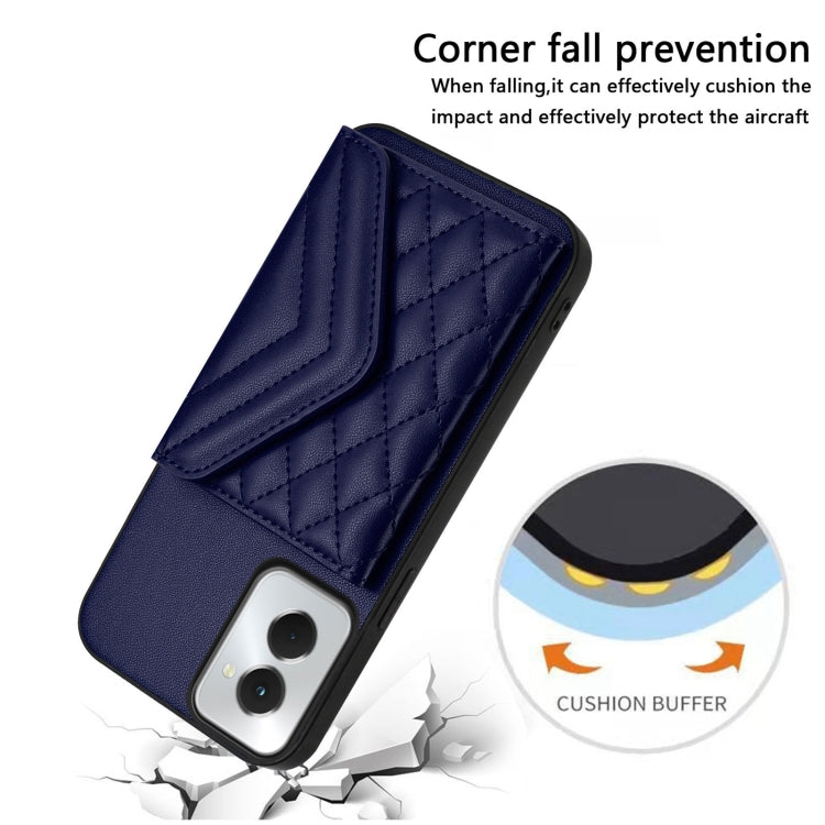 For Motorola Moto G Power 2024 5G Rhombic Texture Card Bag RFID Phone Case with Long Lanyard