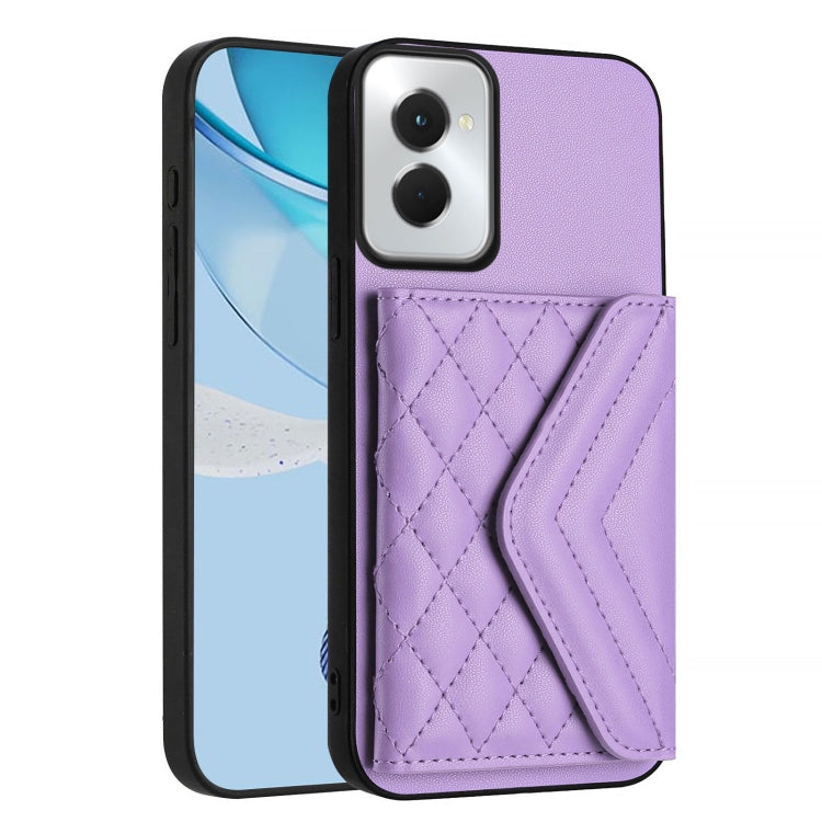 For Motorola Moto G Power 2024 5G Rhombic Texture Card Bag RFID Phone Case with Long Lanyard