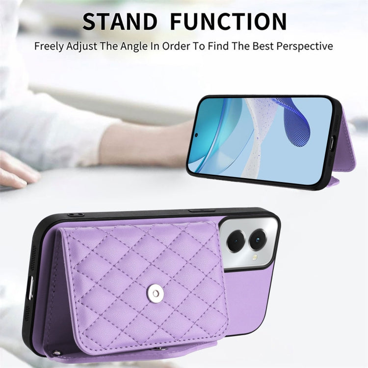 For Motorola Moto G Power 2024 5G Rhombic Texture Card Bag RFID Phone Case with Long Lanyard