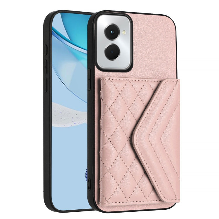 For Motorola Moto G Power 2024 5G Rhombic Texture Card Bag RFID Phone Case with Long Lanyard