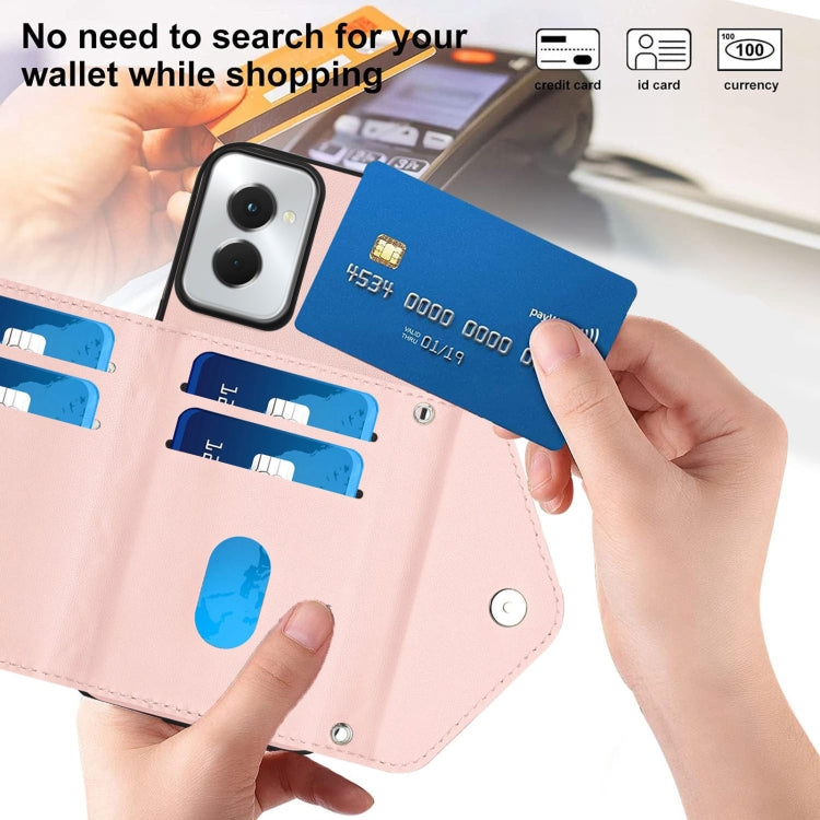 For Motorola Moto G Power 2024 5G Rhombic Texture Card Bag RFID Phone Case with Long Lanyard