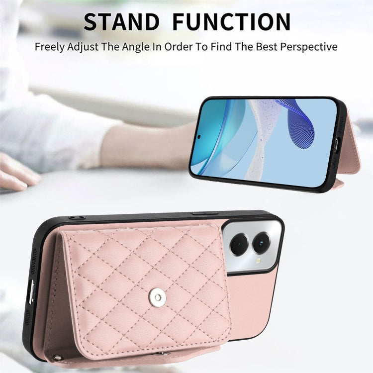 For Motorola Moto G Power 2024 5G Rhombic Texture Card Bag RFID Phone Case with Long Lanyard
