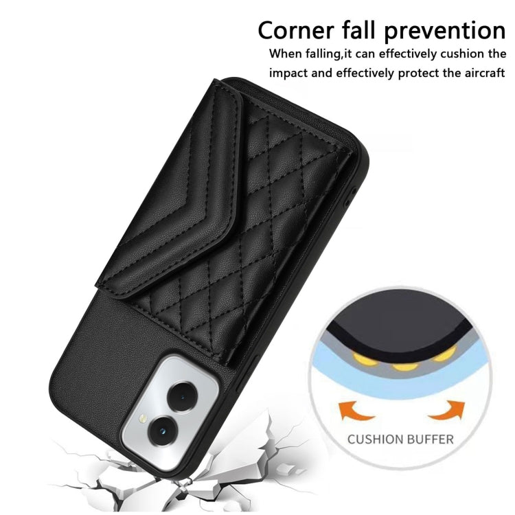 For Motorola Moto G Power 2024 5G Rhombic Texture Card Bag RFID Phone Case with Long Lanyard