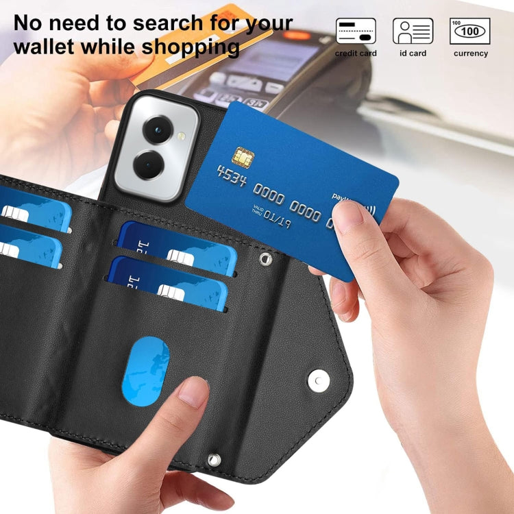 For Motorola Moto G Power 2024 5G Rhombic Texture Card Bag RFID Phone Case with Long Lanyard