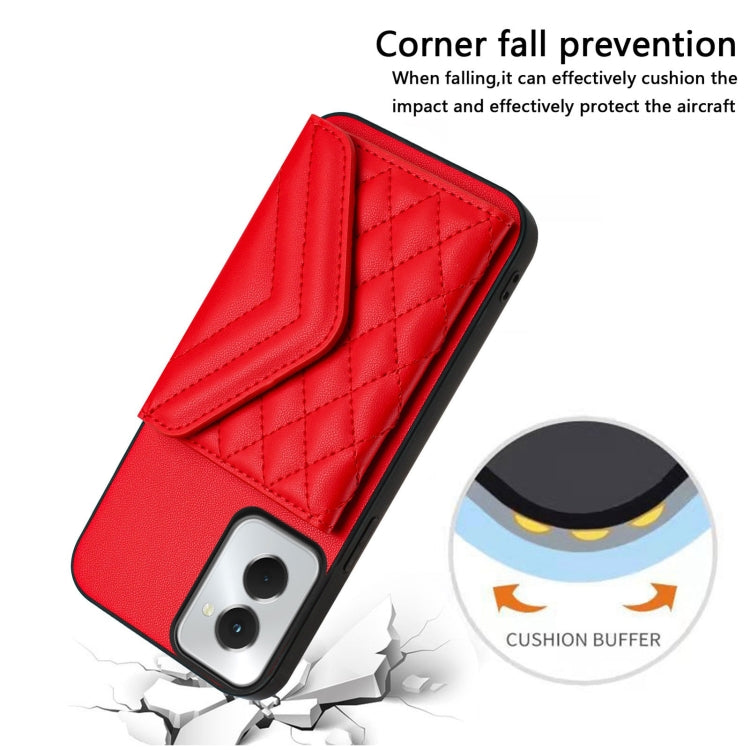 For Motorola Moto G Power 2024 5G Rhombic Texture Card Bag RFID Phone Case with Long Lanyard