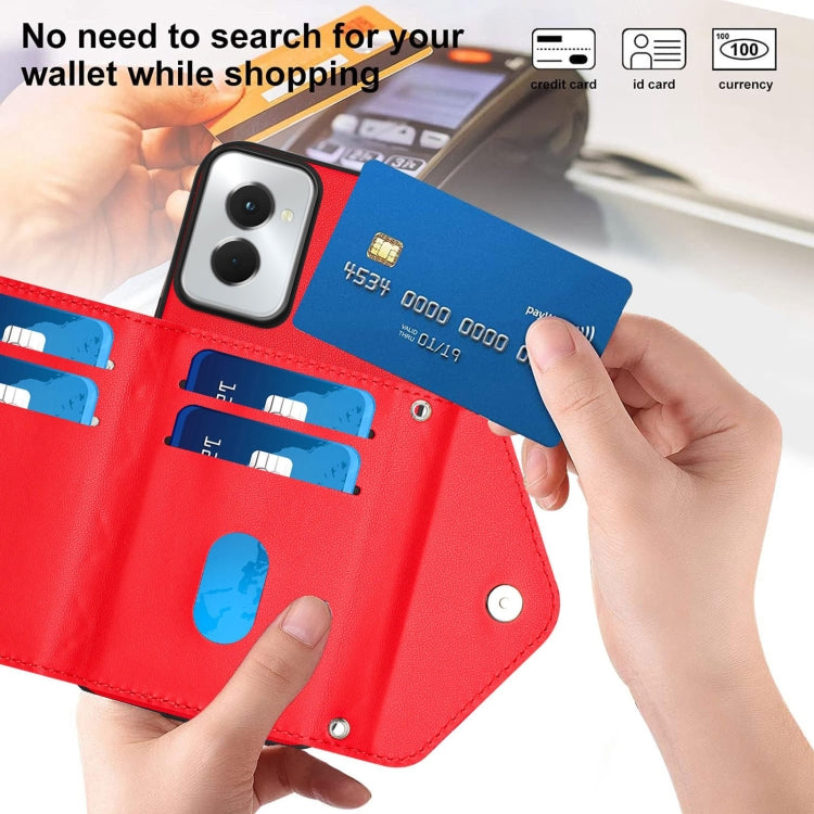 For Motorola Moto G Power 2024 5G Rhombic Texture Card Bag RFID Phone Case with Long Lanyard
