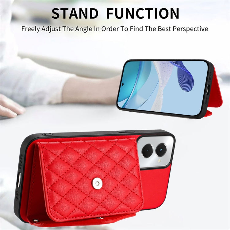 For Motorola Moto G Power 2024 5G Rhombic Texture Card Bag RFID Phone Case with Long Lanyard