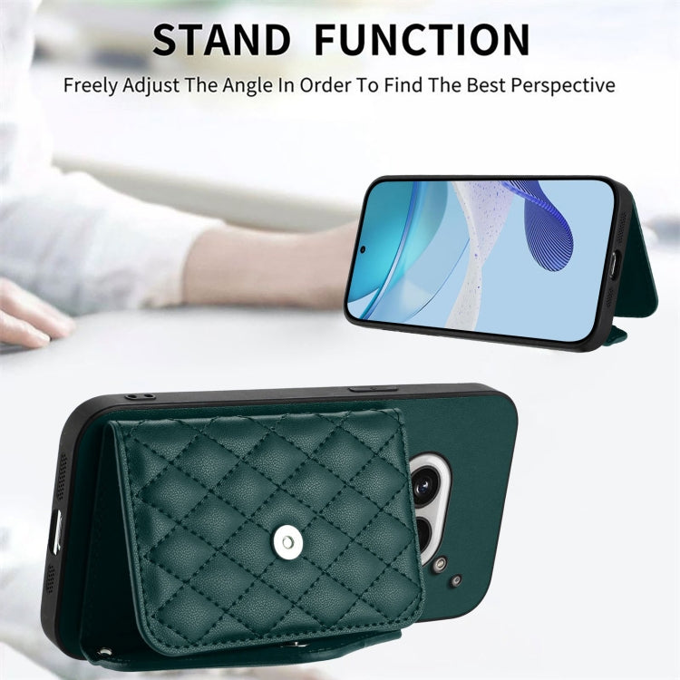 For Nothing Phone 2a Rhombic Texture Card Bag RFID Phone Case with Long Lanyard