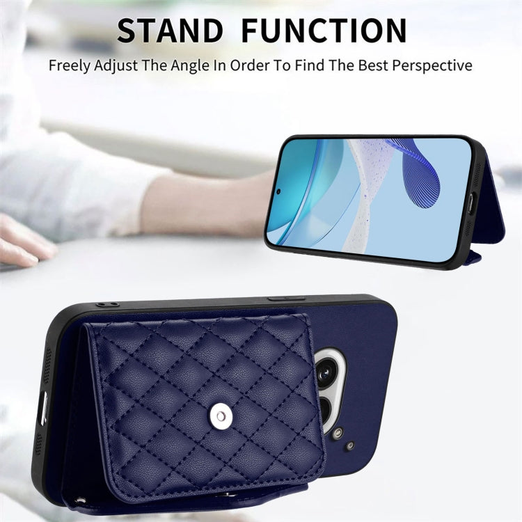 For Nothing Phone 2a Rhombic Texture Card Bag RFID Phone Case with Long Lanyard