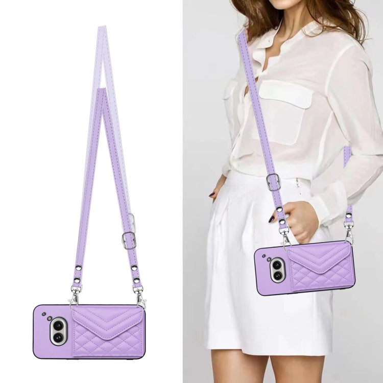 For Nothing Phone 2a Rhombic Texture Card Bag RFID Phone Case with Long Lanyard