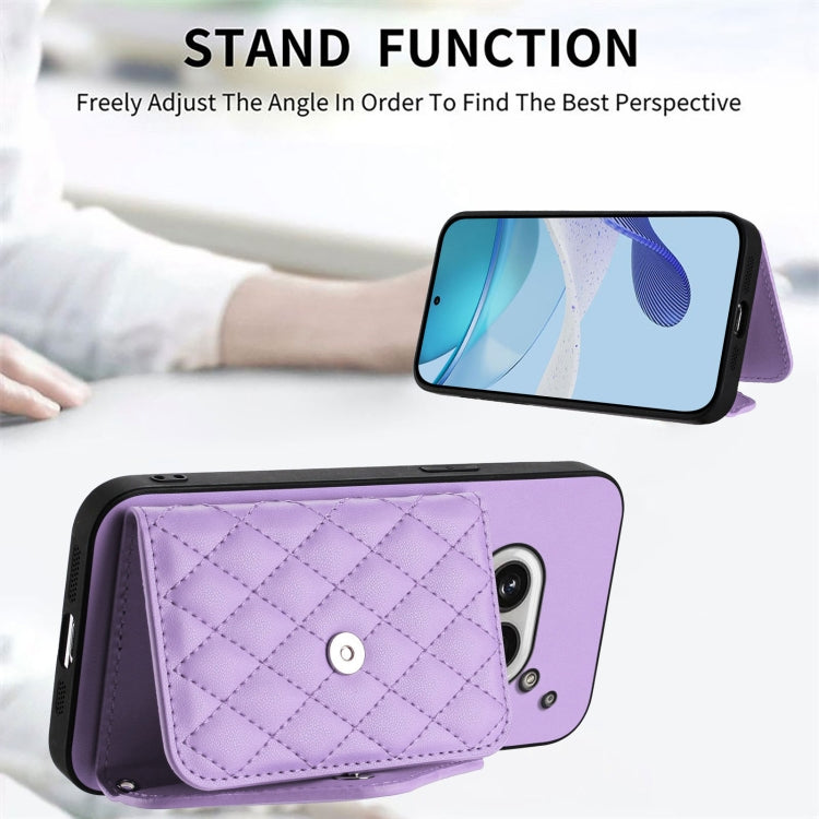 For Nothing Phone 2a Rhombic Texture Card Bag RFID Phone Case with Long Lanyard