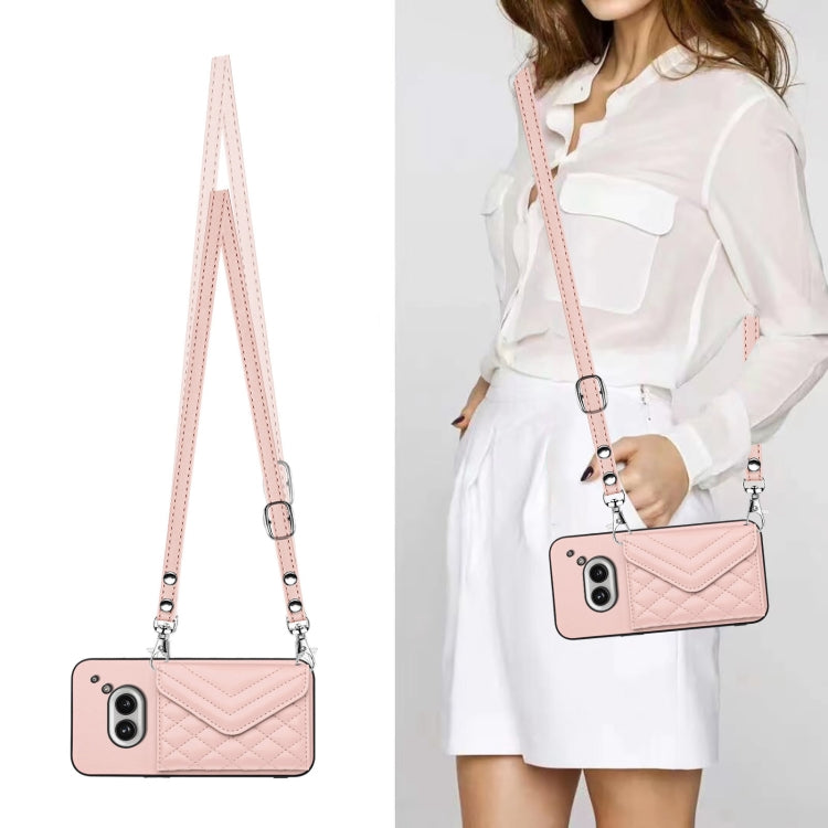 For Nothing Phone 2a Rhombic Texture Card Bag RFID Phone Case with Long Lanyard