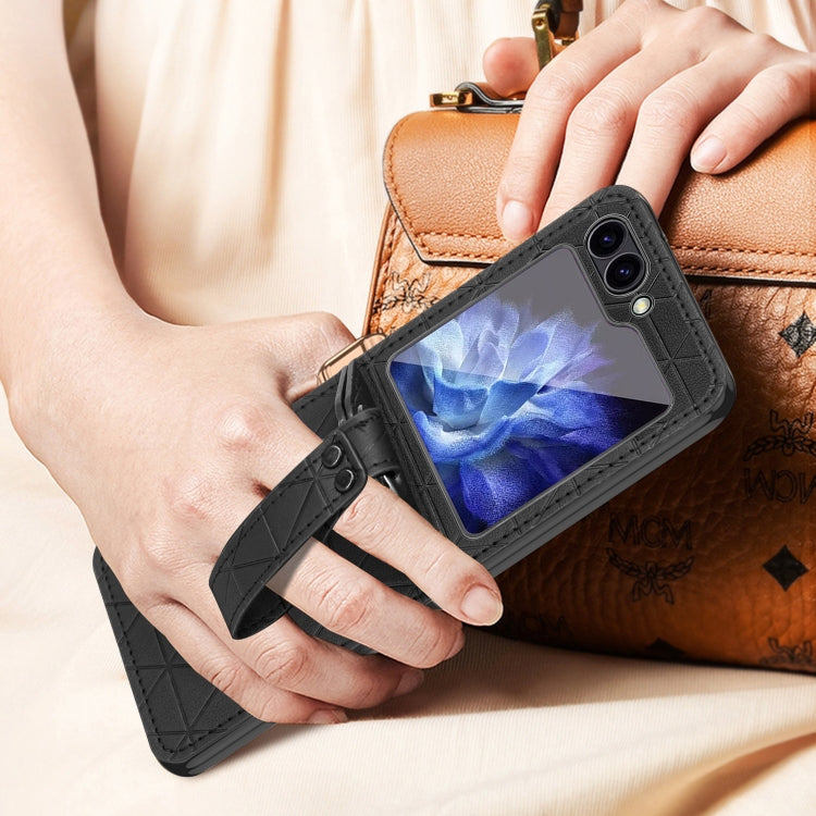 For Samsung Galaxy Z Flip6 / Flip7 FE Electroplating PC Hybrid PU Leather Phone Case with Wristband
