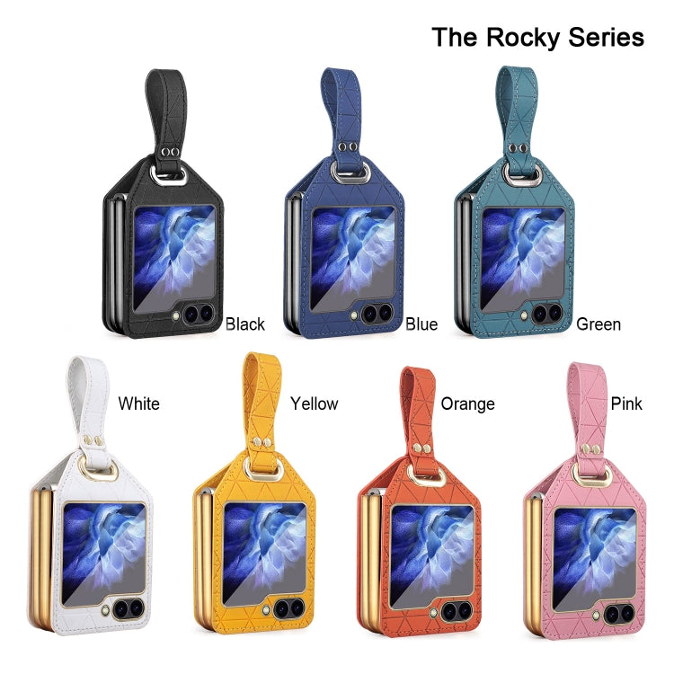 For Samsung Galaxy Z Flip5 Electroplating PC Hybrid PU Leather Phone Case with Wristband
