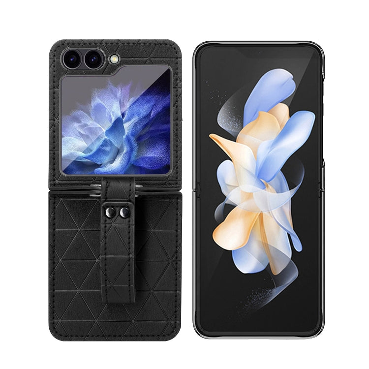For Samsung Galaxy Z Flip5 Electroplating PC Hybrid PU Leather Phone Case with Wristband