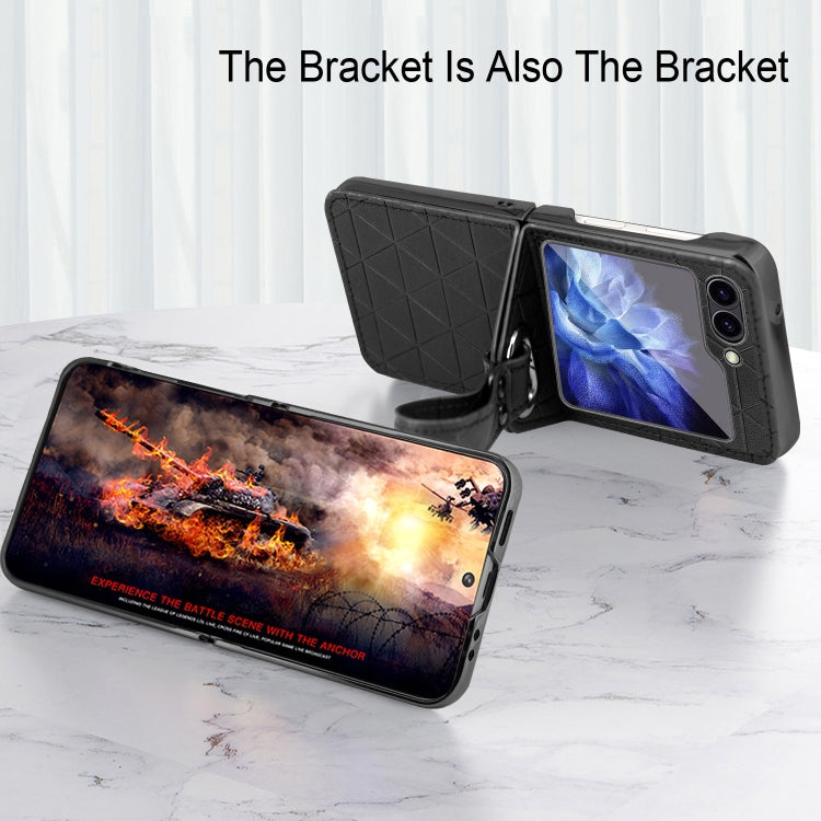 For Samsung Galaxy Z Flip5 Electroplating PC Hybrid PU Leather Phone Case with Wristband