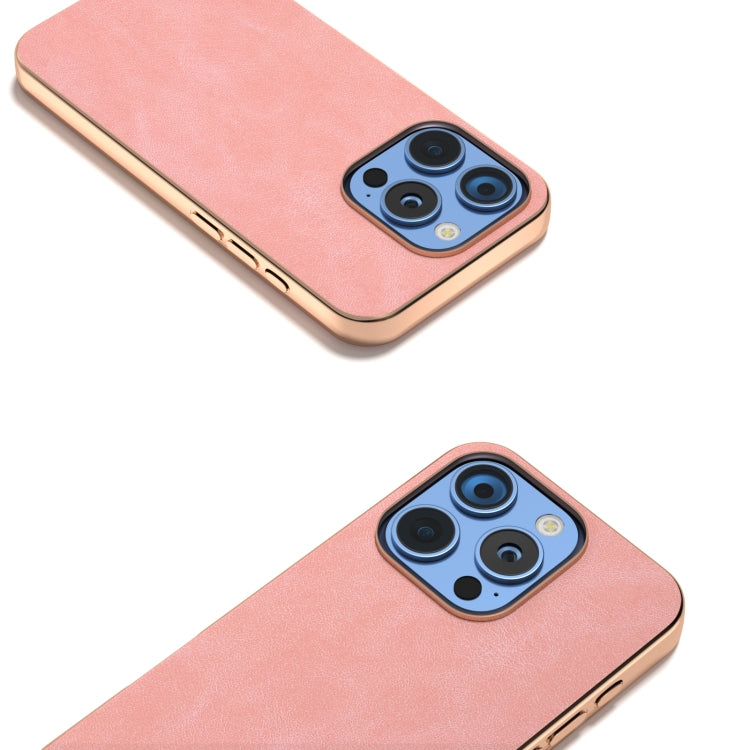 For iPhone 16 Pro Max Electroplated Frame PU Leather Full Coverage Phone Case