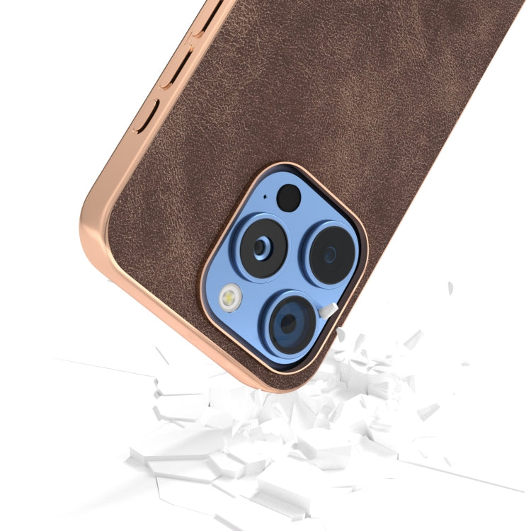 For iPhone 16 Pro Max Electroplated Frame PU Leather Full Coverage Phone Case