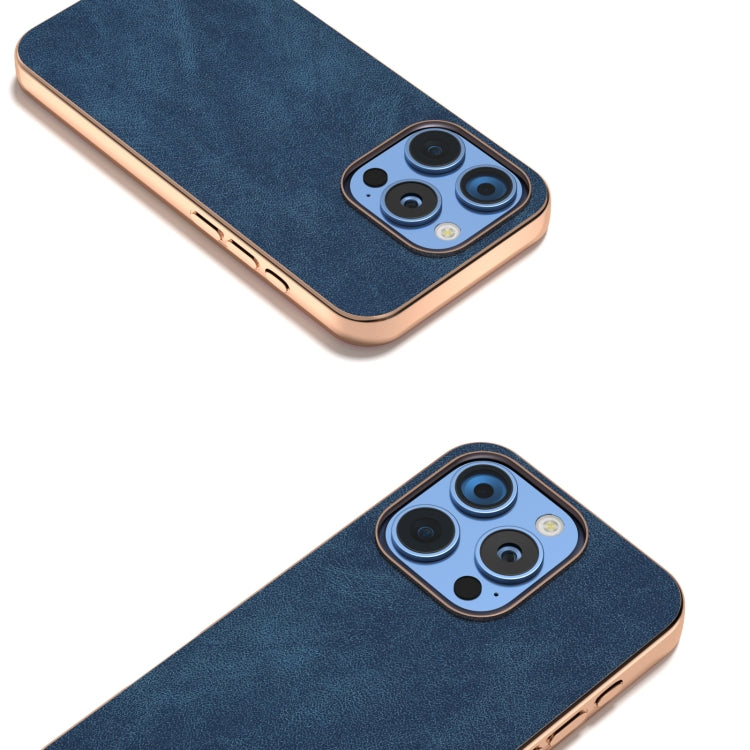 For iPhone 16 Pro Max Electroplated Frame PU Leather Full Coverage Phone Case