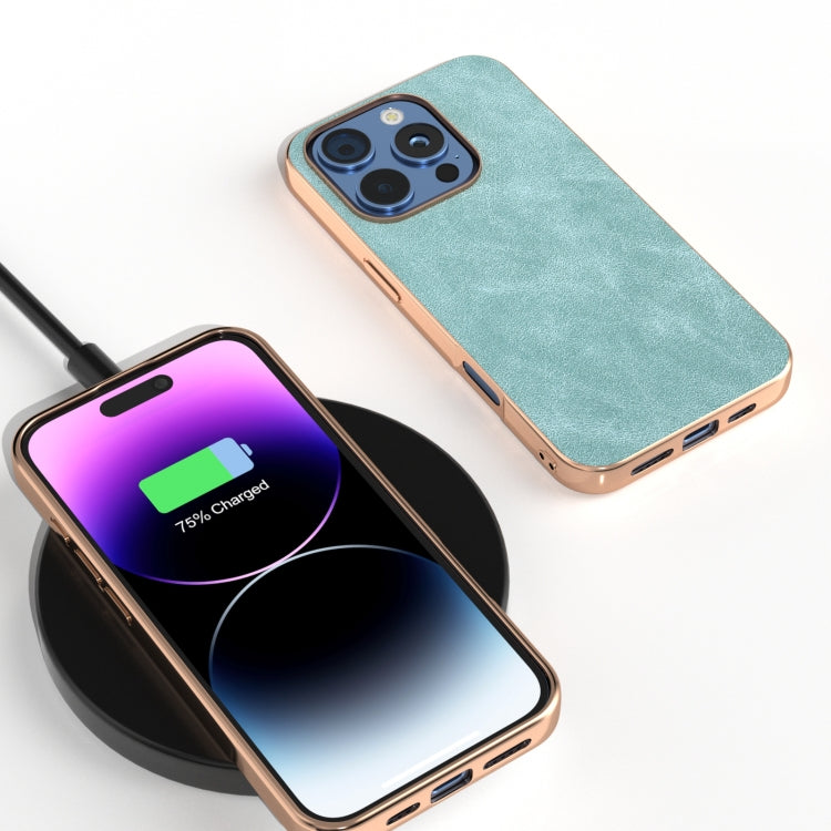 For iPhone 16 Pro Max Electroplated Frame PU Leather Full Coverage Phone Case