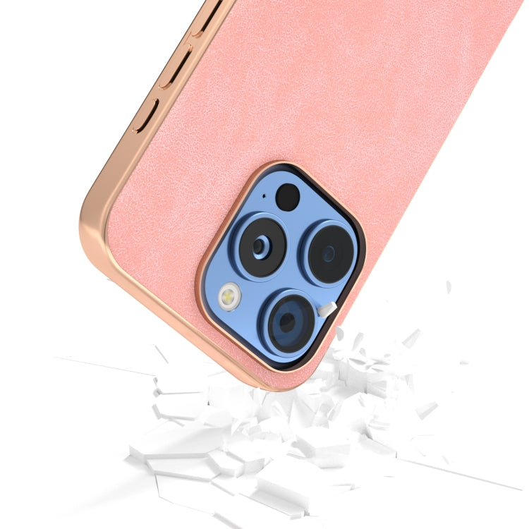 For iPhone 16 Pro Electroplated Frame PU Leather Full Coverage Phone Case