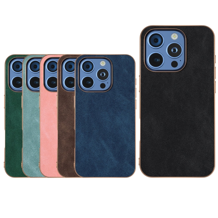 For iPhone 16 Plus Electroplated Frame PU Leather Full Coverage Phone Case