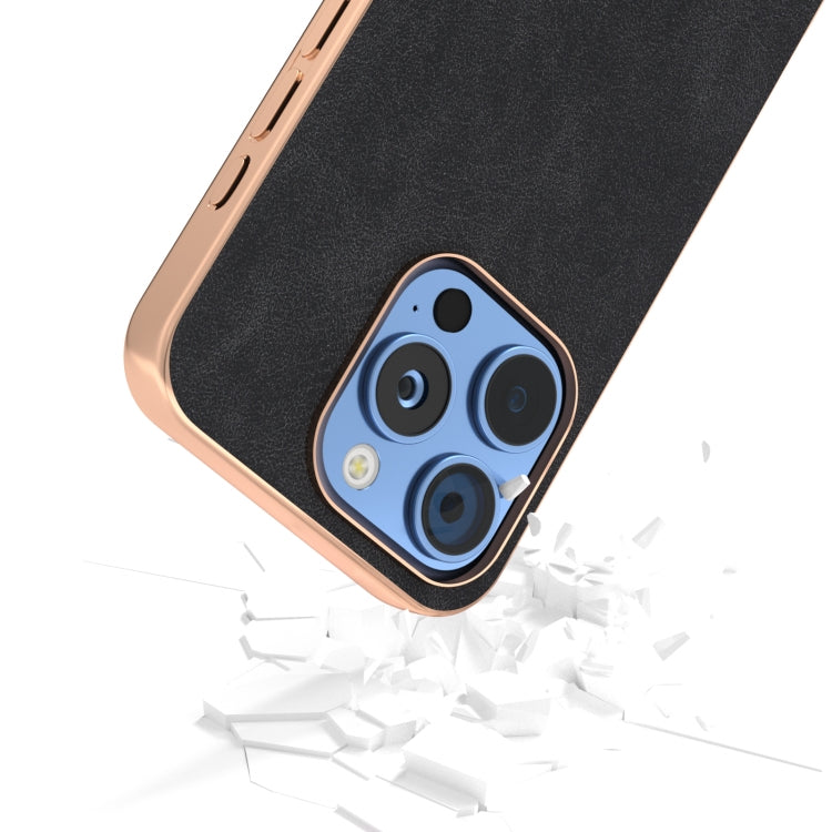 For iPhone 16 Plus Electroplated Frame PU Leather Full Coverage Phone Case