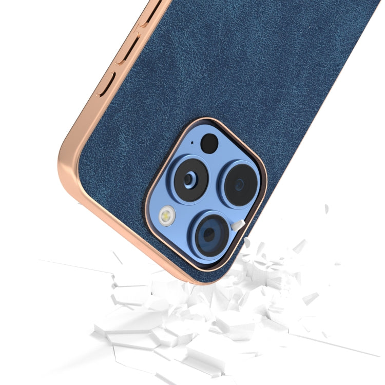 For iPhone 16 Plus Electroplated Frame PU Leather Full Coverage Phone Case
